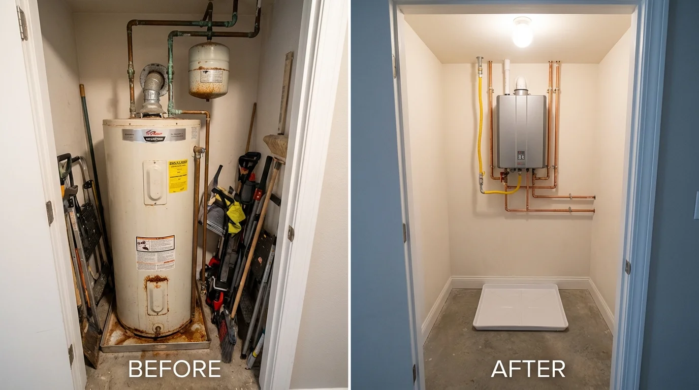 Tank water heater versus wall-mounted tankless unit comparison for Girard, KS homeowners